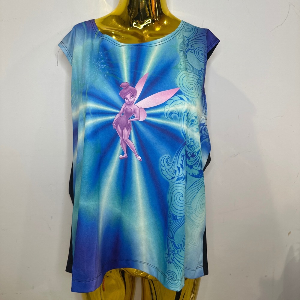 Y2K Fairycore Disney Classics Tinker Bell Tank Top Blue Teal Scrollwork‎ LARGE
